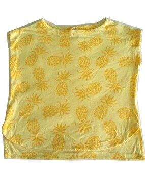 Women's Joe Fresh Cap Sleeve Top, Yellow, Pineapple print, Large